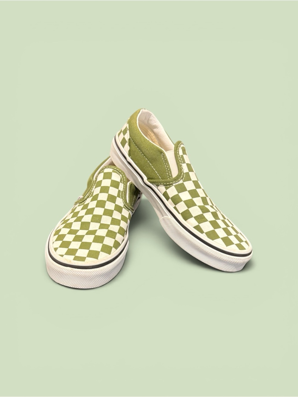 Vans Kids Slip-On Checkerboard Sneakers in Olive Green